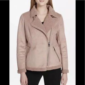 Calvin Klein faux suede faux fur jacket blush S